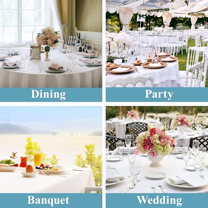 VidaFete Round Tablecloth 132inch 6 Pack Polyester Table Cloth, White | Stain and Wrinkle Resistant Polyester Dining Table Cover for Kitchen Dining Party Wedding Tabletop Buffet Decoration - Image 6