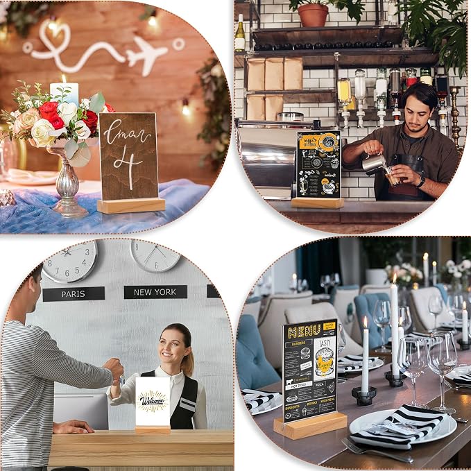 Vinsot 24 Pack 4 x 6 Inches Clear Acrylic Sign Holder with Wood Base | Double Sided T Shape Vertical Stands for Tabletop, Menu Frame Display Blank Holders for Home Office Restaurant Wedding Party - Image 6