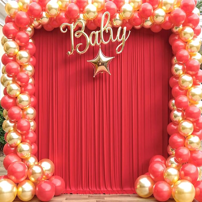 30ft x 10ft Wrinkle Free Red Backdrop Curtain for Parties, 6 Panels 5×10ft Silky Polyester Red Photo Backdrop Drapes Back Drop Cloth for Birthday Theme Party Wedding Photography Background - Image 9