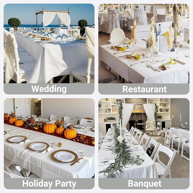 MRJ 60 x 102 Inch White Rectangle Polyester Table Cloth Machine Washable Wrinkle Resistant Fabric for Banquet Indoor Outdoor Use - Image 6