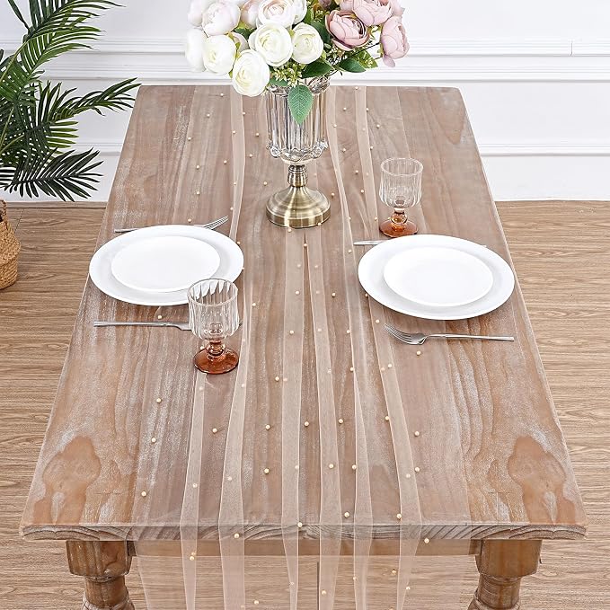 Pearl Table Runner Wedding Decor 10ft Pearl Table Cloth 29x120 Inch Tulle - Image 7