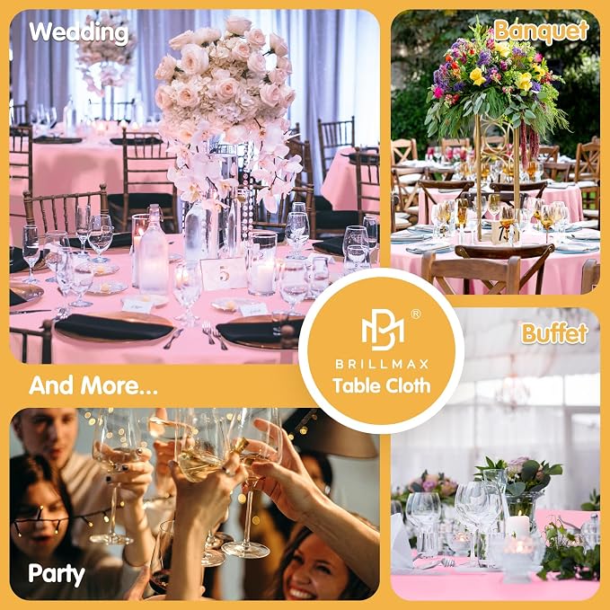 BRILLMAX 4 Pack Pink Round Tablecloths 120 Inch for 60" Tables | 150 GSM Polyester Fabric, Floor Length Drop, Water, Stain & Wrinkle Resistant Cloth Cover for Wedding Reception Banquet Party - Image 9
