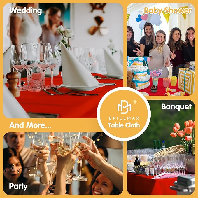 BRILLMAX 6 Pack Red Tablecloths 90x132 Inch for 6ft Rectangle Tables | 150 GSM Polyester Fabric, Floor Length Drop, Water, Stain & Wrinkle Resistant Cloth Cover for Wedding Reception Banquet Party - Image 9