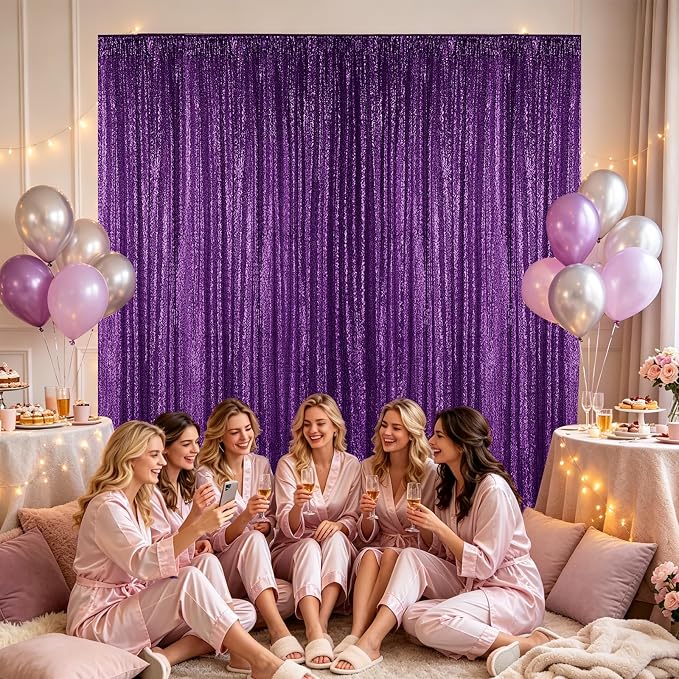 Hahuho Purple Sequin Backdrop Curtain, 2PCS 2FTx8FT Glitter Backdrop Curtain for Parties, Christmas, Wedding, Party Decoration(2 Panels, 2FT x 8FT, Purple - Image 8