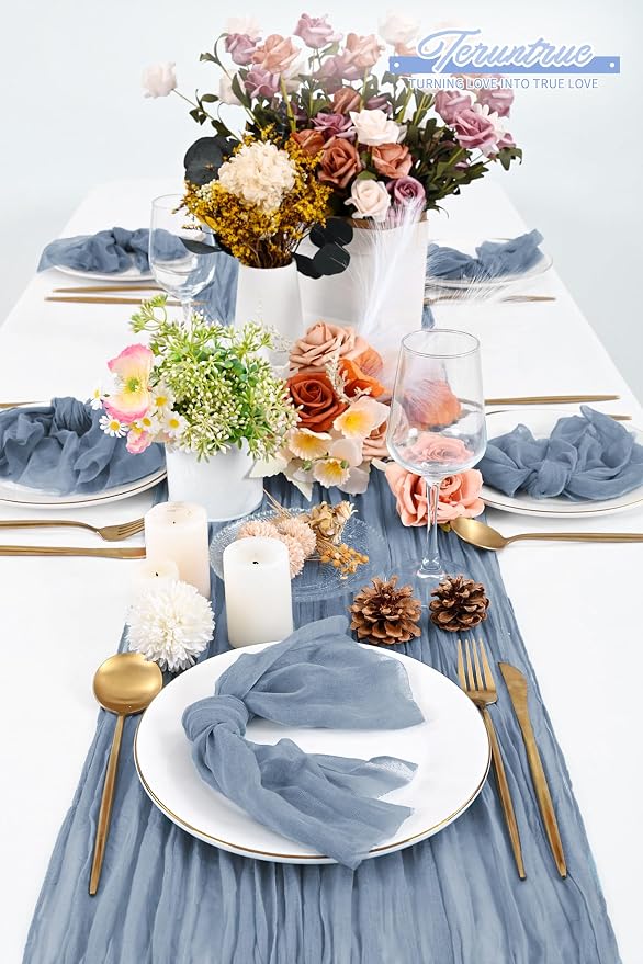 Teruntrue 100 Pack Dusty Blue Cloth Napkins Cheesecloth Napkins Set of 100 Gauze Napkins Bulk Washable Boho Dinner Table Napkins Wedding Party Baby Shower Birthday Party Decorations,20 x 20 Inch - Image 7