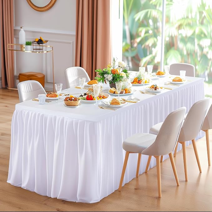 Wish Care 6 Pack White Rectangle Table Clothes for 8 Foot Tables, Polyester Fitted Tablecloths 8ft Stretch Table Cover for Wedding, Birthday, Parties, Trade Show, Craft Show - Image 8