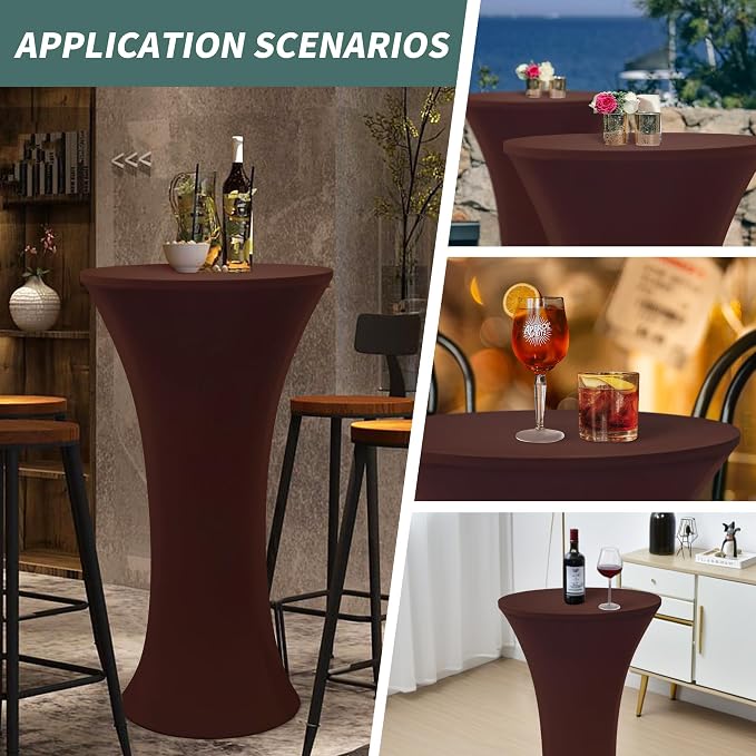Wolkemer 4PCS 30x43 Inch Fitted Cocktail Tablecloth, Cocktail Table Cover | Brown Round Cocktail Table Cloth, Highboy Stretch Spandex Table Cover for Bar Party Pub Wedding Banquet Indoor Outdoor - Image 6