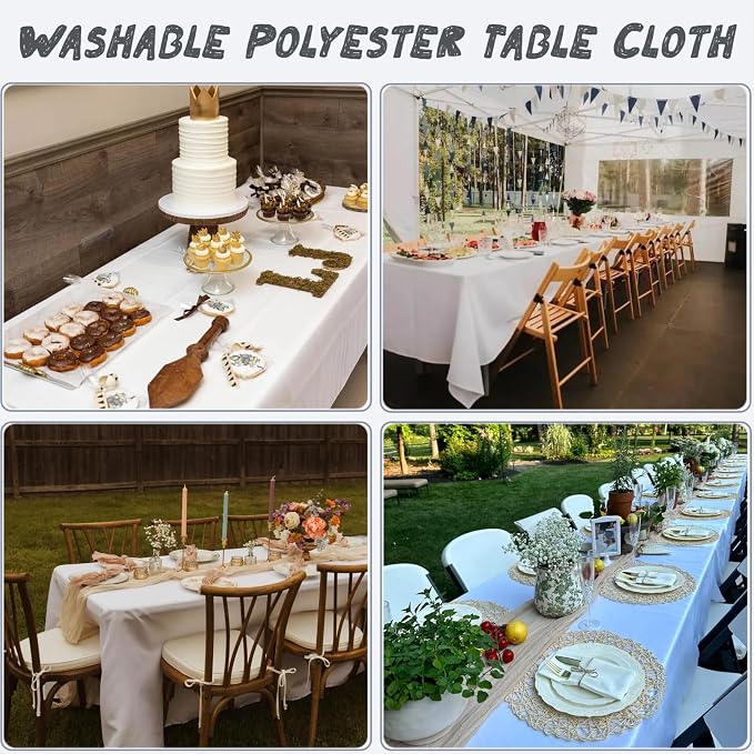 12 Pack White Table Cloth Rectangle Table Cloths for 6 Foot Rectangle Tables 60 X 102 Inch Washable Polyester Table Covers, Reusable & Wrinkle Resistant for Weddings, Parties, Events, and Everyday Use - Image 6