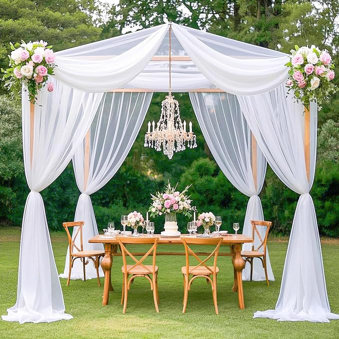 MODFUNS Ceiling Drapes for Parties White Sheer Chiffon Curtains 5x30FT 6 Panels Wedding Arch Drapes Fabric Sheers Arbor Drapery Tulle Ceiling Covering Fabric for Ceremony Stage Arbor Ornament - Image 7