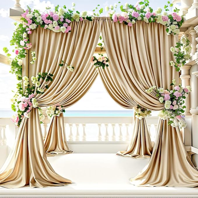 30ft x 10ft Wrinkle Free Beige Backdrop Curtains for Parties Weddings, 6 Panels 5×10ft Soft Silk Polyester Photo Backdrop Drapes for Birthday Baby Shower Baptism Photo Photography Background Cloth - Image 9