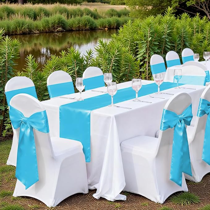VDS Satin Chair Sashes Chair Cover Back Tie Sateen Bows Ribbon for Wedding Birthday Graduation Engagement Ceremony Event Party Banquet Venue Hotel All Dining Chair Decoration (250PC) (Turquoise) - Image 6