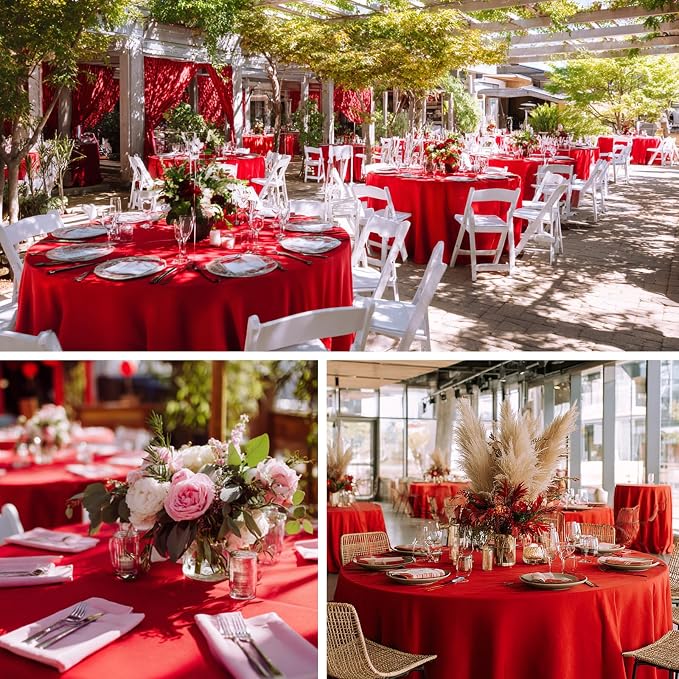 Fixwal 6 Pack 120 Inch Tablecloths Round Red Table Cover | Polyester Fabric,Reusable, Machine Washable And Ironable, Ideal For Party, Christmas And Anniversary - Image 7