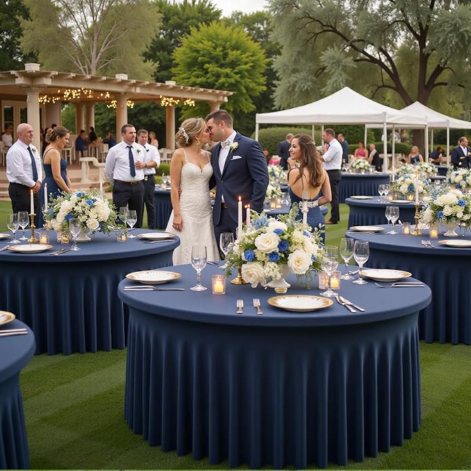 8 Pack Navy Blue Spandex Round Tablecloths for 60 inch Table, Wrinkle Free 120inch Stretchy Fitted 5FT Round Table Cloths Cover with Skirt for Wedding Party Dining Banquet Events - Image 9