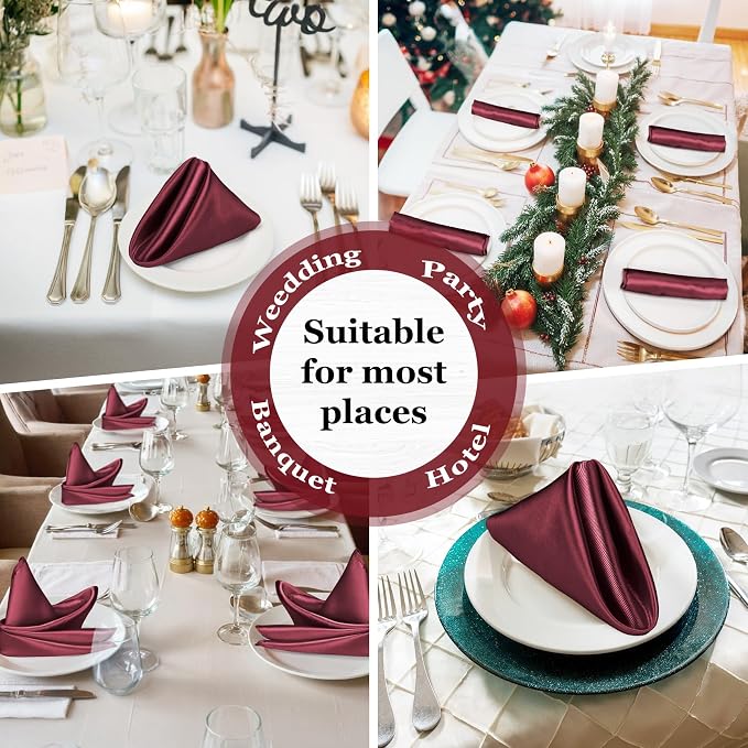 Bailarina 80 Pack Burgundy Satin Napkins,17x17 Inches Wedding Napkins Square Soft Silky Table Napkins Bulk Decorative Elegant Cloth Napkin for Party Decoration, Banquet,Wedding,Graduation - Image 7