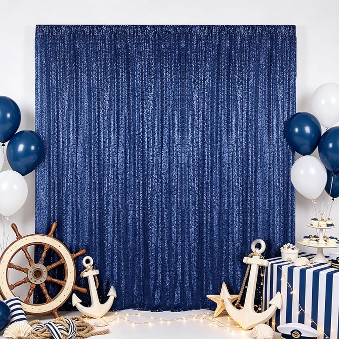Hahuho Navy Sequin Backdrop Curtain, 2PCS 4FTx8FT Glitter Backdrop Curtain for Parties, Christmas, Wedding, Party Decoration(2 Panels, 4FT x 8FT, Navy - Image 8