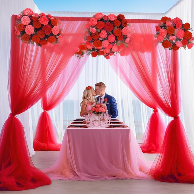 10x10 Red Tulle Backdrop Curtains for Parties, Sheer Backdrop Curtain Wedding Photo Background Drapes for Baby Shower Photography Birthday Party - Image 8