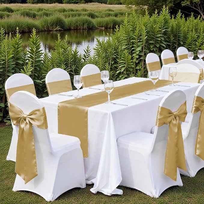 VDS Satin Chair Sashes Chair Cover Back Tie Sateen Bows Ribbon for Wedding Birthday Graduation Engagement Ceremony Event Party Banquet Venue Hotel All Dining Chair Decoration (100PC) (Champagne) - Image 6