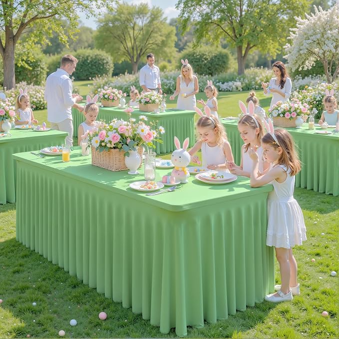 Besutolife 6 Pack Sage Green Spandex Tablecloth for 6ft Rectangle Tables Fitted Table Cloth Stretch Table Covers Skirt 6ft Rectangular Tablecloths for Banquet Parties Wedding Decorations - Image 9