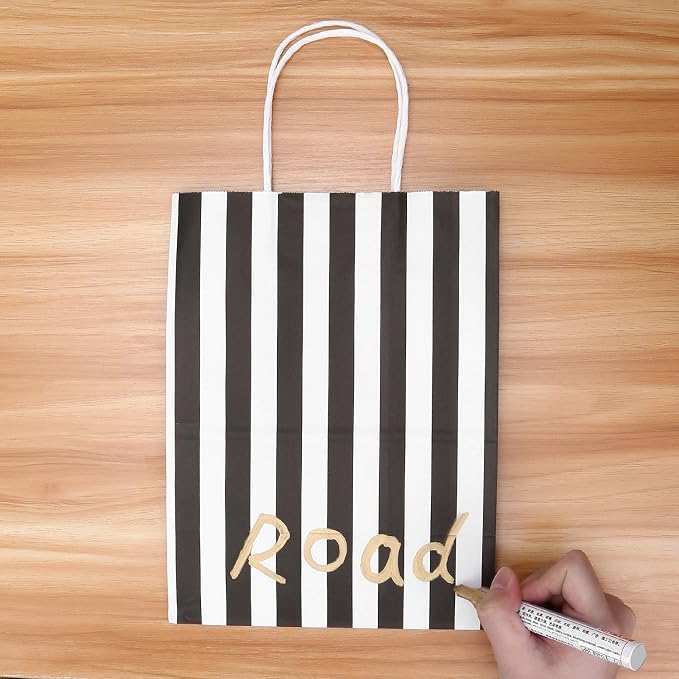 Medium Gift Bags with Handles,100Pcs Kraft Paper Bags,Black Strip | 8x4.75x10 inch,120GSM,Thick,Durable,Recyclable,6LB Load,for Shopping,Grocery,Retail,Party Favor,Wedding,Birthday,Christmas - Image 7