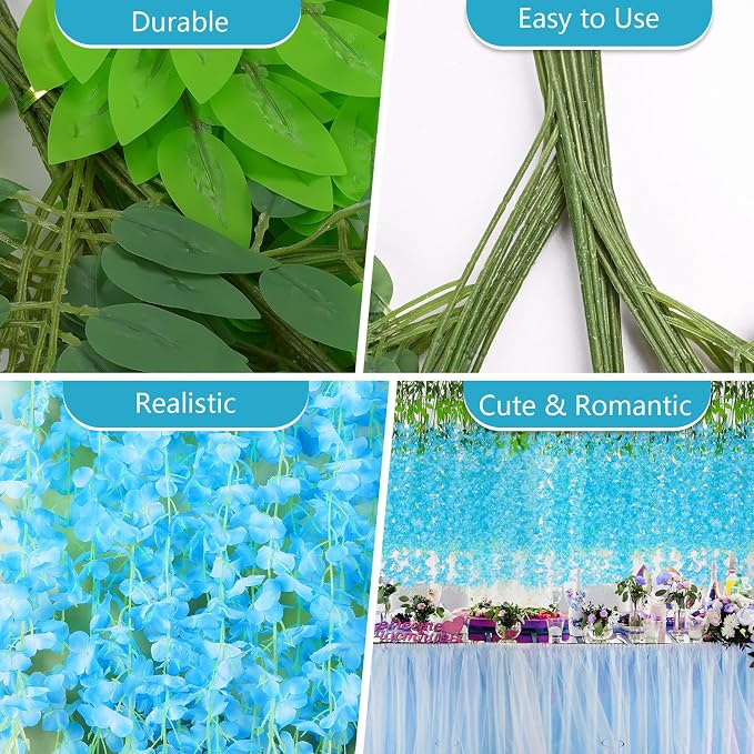 12Pcs Wisteria Hanging Flowers, Blue Artificial Flowers | 3.6Ft/Pcs Fake Wisteria Garland for Wedding Party Home Garden Indoor Outdoor Decoration - Image 7