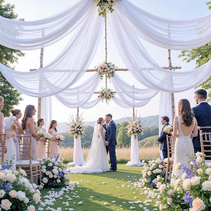 40ft×20ft White Ceiling Drapes for Weddings Events Wrinkle-Free Polyester Ceiling Backdrop for Ten Canopy Church Stage Bedroom Decor 8 Panels 5×20ft - Image 8