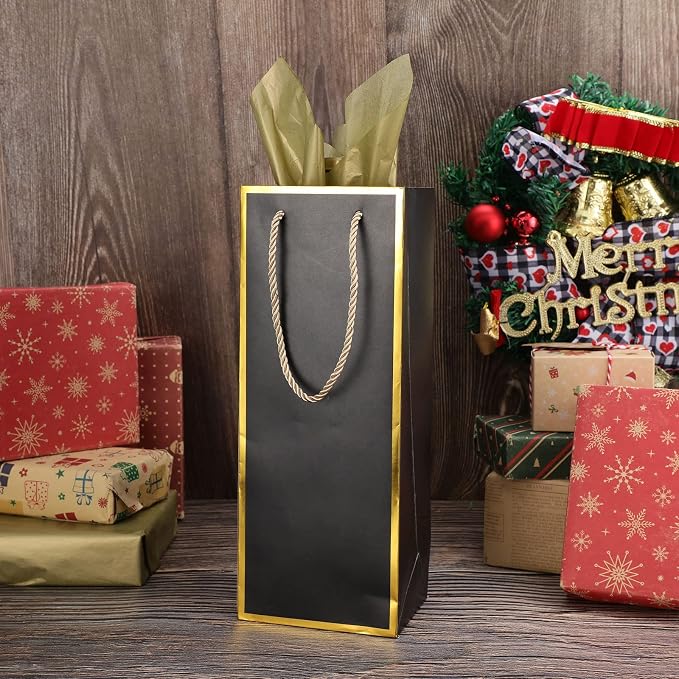 TaoBary 50 Pack Wine Gift Bags, Black Bottle Bags with Handles | Wine Bags for Bottle Bulk 4 x 5 x 13 Inch Champagne Gift Paper Sack with Handles for Appreciation Wedding Party Anniversary - Image 7
