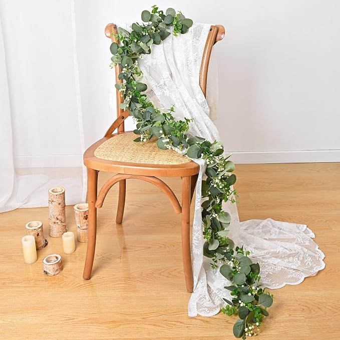 Dolicer 2 Packs 6FT Artificial Eucalyptus Garland Faux Greenery Garland | Fake Vines Hanging Silver Dollar Eucalyptus Leaves with White Seed for Wedding Backdrop Arch Table Wall Party Home Decor - Image 9