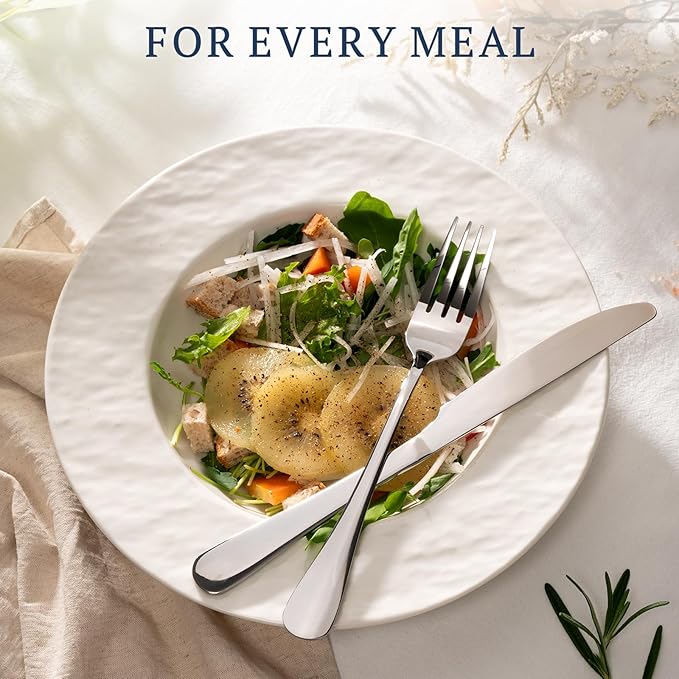 Astercook Silverware Set 48-Piece Flatware with Steak Knives Food-Grade Stainless Steel Cutlery for 8 Mirror Polished Utensils Set Include Spoons and Forks for Home Kitchen Restaurant