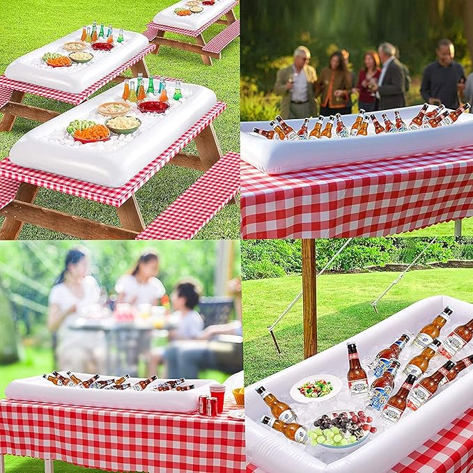 Inflatable Ice Serving Buffet Bar with Drain Plug - BBQ Picnic Pool Party Supplies Buffet Salad Food & Drinks Tray for Party Picnic & Camping (Pack of 1, 53 x 25.6 inches)