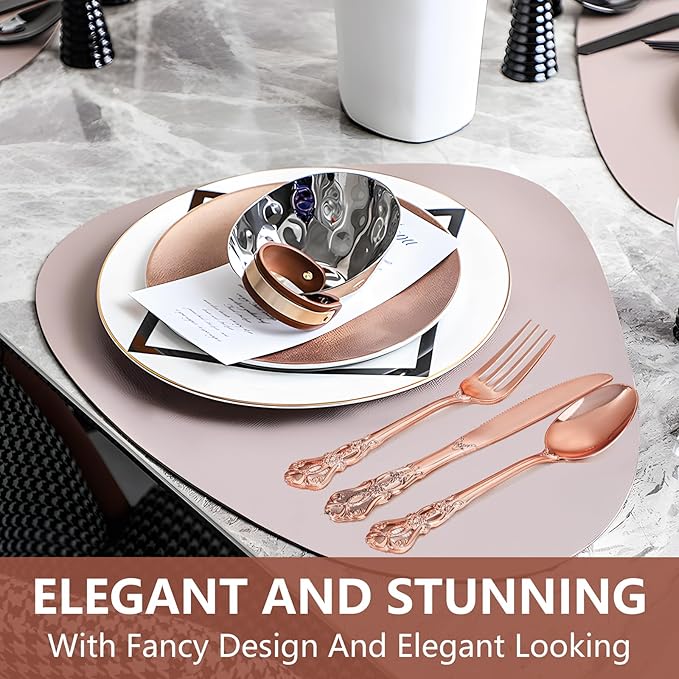300PCS Rose Gold Plastic Silverware - Heavy Duty Elegant Disposable Utensils - Vintage Rose Gold Cutlery Set Includes 100 Forks, 100 Spoons, 100 Knives for Dinner Parties Weddings