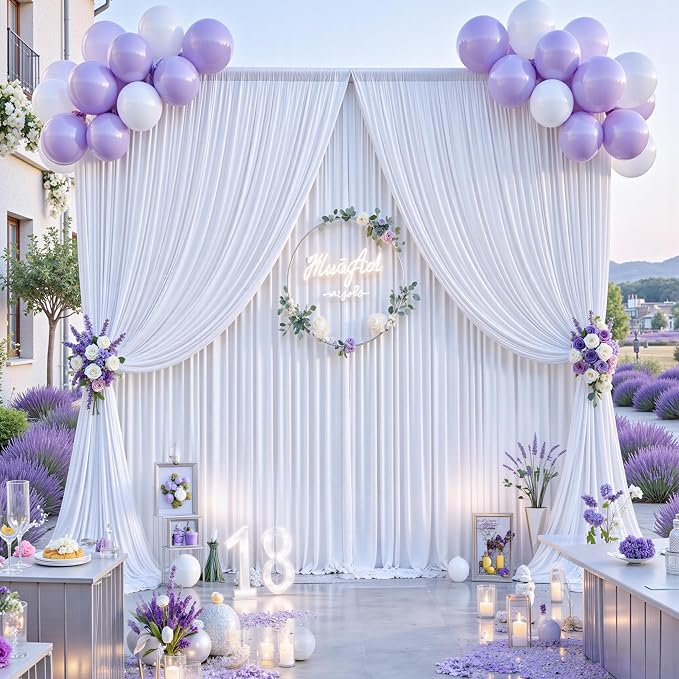 40 ft x 10 ft Wrinkle Free White Backdrop Curtain for Wedding Parties, Polyester Photo Backdrop Drapes for Baby Shower Birthday Party Backdrop Stand, Bulk Thick Background Curtains, 5x10FT 8 Panels - Image 9
