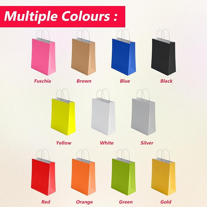 50 Pcs Small Yellow Paper Party Bags with Handles Colourful Paper Gift Bags for Kids Parties Weddings Birthdays Baby Showers Xmas and Sweets 18x22x8cm Kraft Bags - Image 8