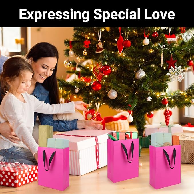 EUSOAR Pink Gift Bags, 20pcs 7.8"x3.9"x11" Hot Pink Kraft Paper Shopping Bags with Handles, Merchandise Grocery Craft Retail Wedding Birthday Holiday Party Favor Thank You Paper Bags - Image 7