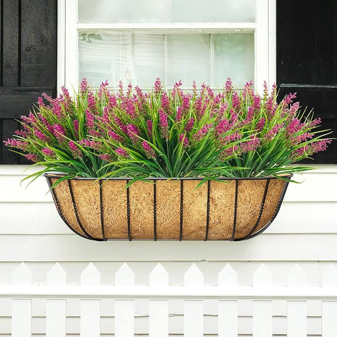 obbsie 12 Bundles Artificial Plants Outdoor, 18.2" UV Resistant Faux Monkey Grass Greenery Stems No Fade Faux Plastic Flowers Shrubs for Home Weddings Garden Porch Front Patio Office Decor - Rose Red - Image 7