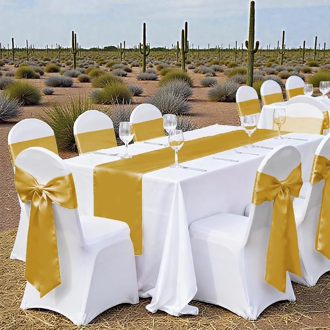 VDS Satin Chair Sashes Chair Cover Back Tie Sateen Bows Ribbon for Wedding Birthday Graduation Engagement Ceremony Event Party Banquet Venue Hotel All Dining Chair Decoration (200PC) (Gold) - Image 6