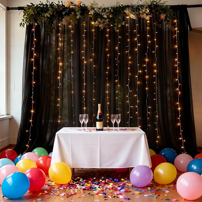 10x10FT Black Sheer Tulle Backdrop Curtains for Wedding Parties,2 Pack Photo Backdrop Curtains Ceiling Drapes for Birthday Party Baby Shower,Arch Fabric Background with Rod Pocket for Home Decorations - Image 8