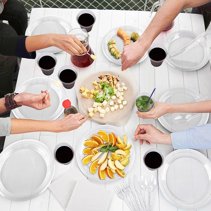 Aodaer 200 Pieces Clear Party Supplies Disposable Dinnerware Set Include Plastic Plates Cups Knives Forks Spoons Paper Napkins for Birthday Wedding Graduation Parties, Serve 25 Guests - Image 6