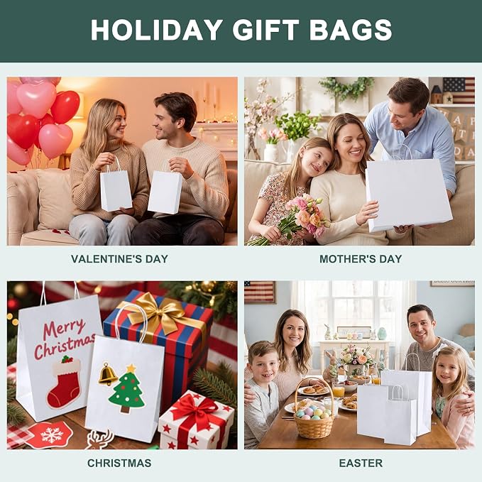 METRONIC White Paper Gift Bags 5.25 x 3.75 x 8 Inch 500 Pack | Small Kraft Paper Bags with Handles, Heavy Duty Paper Sacks Bulk for Shopping,Wedding Birthday Party Favors,Retail Business - Image 7
