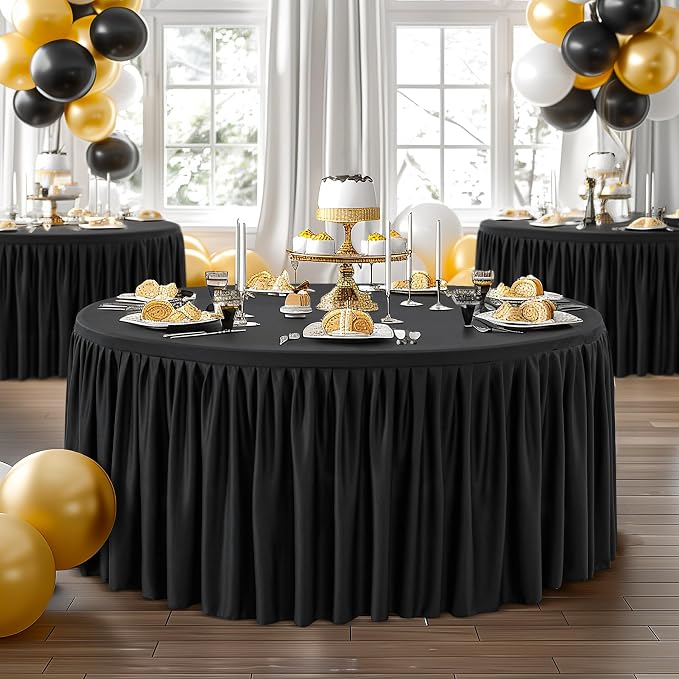 Wish Care 6 Packs 5FT Round Tablecloth 60 Inch, Black Stretchy Fitted Table Cloths, Wrinkle Resistant Polyester Table Cover with Pleated Ruffle Skirt for Party, Wedding and Banquet Decoration - Image 7
