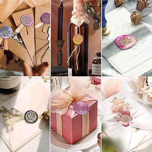 Wax Seal Kit, 24 Colors Sealing Beads, 2 Pcs Stamp,Sealing Wax Warmer, Metallic Pen, Envelope,Dried Flower,Candles for Wedding Birthday Gift and DIY Craft