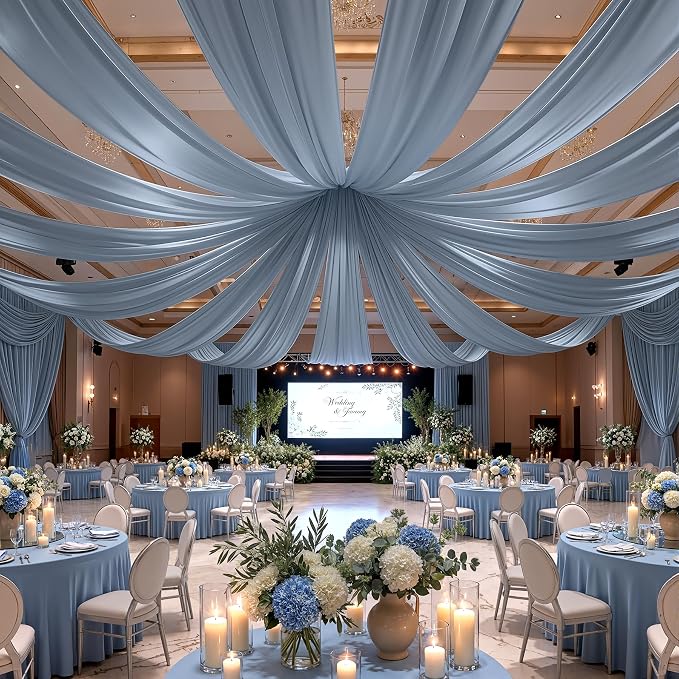 2 Panels 5x40ft Dusty Blue Ceiling Drapes for Wedding Parties, Wrinkle Free Thick Polyester 40ft Extra Long Wedding Draping Ceiling Curtains Arch Drapery for Birthday Party Canopy Tent Decor - Image 7
