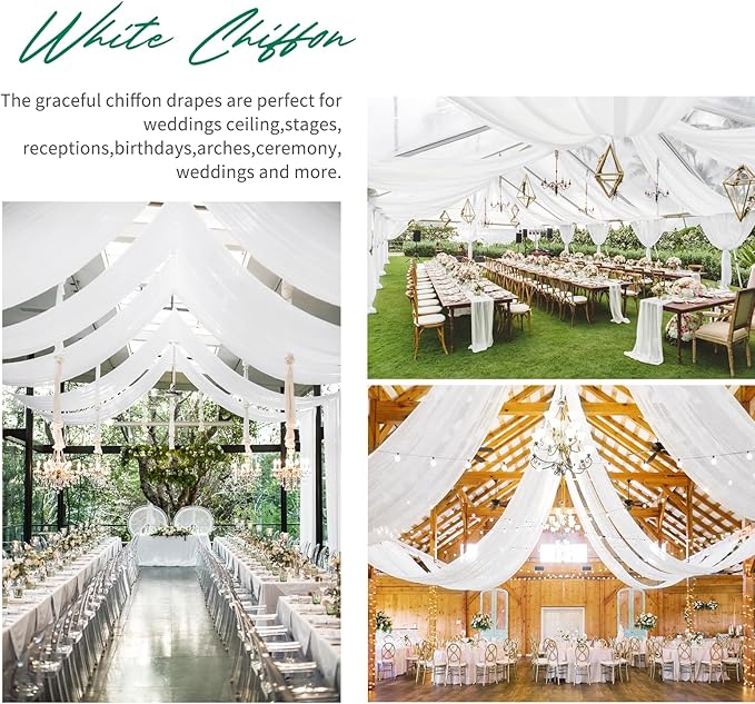 1 Panel White Ceiling Drapes for Wedding Ceiling Drapes 5ftx15ft Wedding Arch Draping Fabric Sheer Curtains Voile Chiffon Drapery Draping Wedding Ceiling Decorations for Party Ceremony Stage Swag