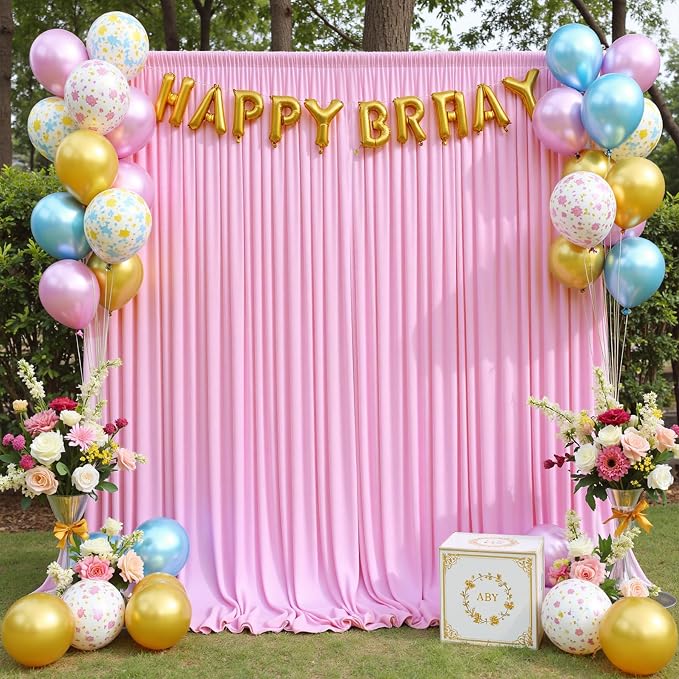 30ft x 10ft Wrinkle Free Pink Backdrop Curtains, 6 Panels 5x10ft Polyester Photo Backdrop Drapes for Wedding Birthday Photography Background Baby Shower - Image 9