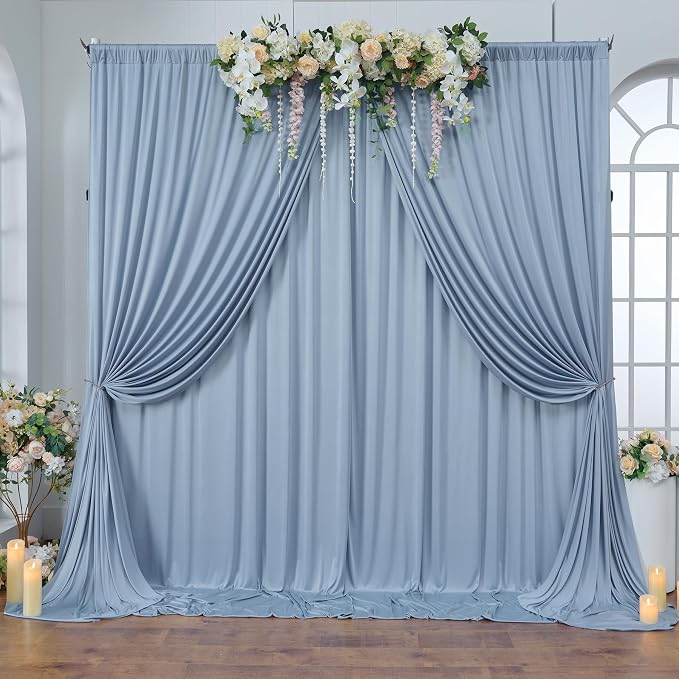 40ft×10ft Wrinkle Free Dusty Blue Backdrop Curtain for Parties, 8 Panels 5×10 ft Soft Silky Polyester Photo Backdrop Drapes for Wedding Birthday Baby Shower Photography Home Decor - Image 9