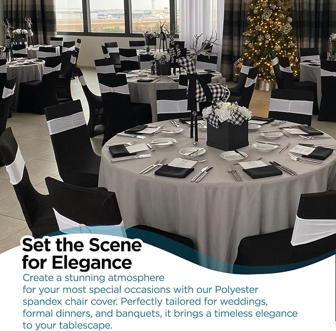 Leading Linens 150 pcs Black Spandex Banquet Chair Covers | Stretch, fitted spandex chair covers, perfect for weddings, receptions, banquets, & parties. Washable & reusable. - Image 6
