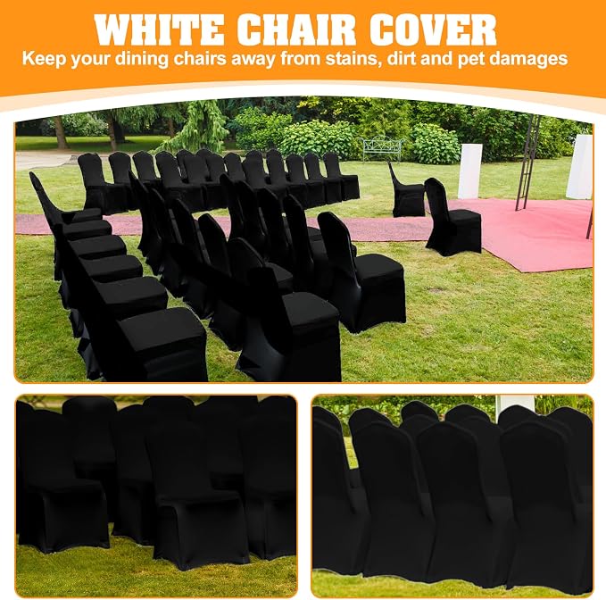 30 PCS Black Polyester Spandex Chair Covers - Stretch Slipcovers for Wedding, Party, Dining, Banquet - Flat-Front Chair Covers - Image 7