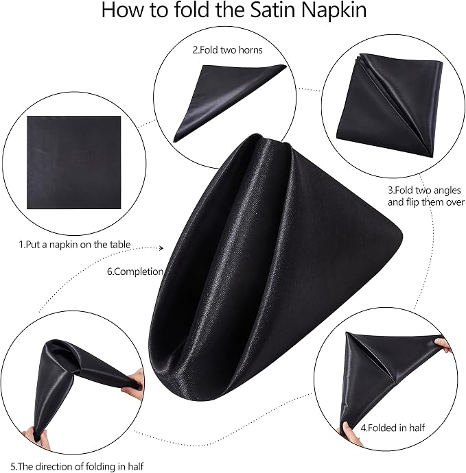 Square Satin Dinner Napkins, Black, 17x17 Inches, 24 Pack | Silky Soft Smooth, For Restaurant Weddings Banquet Party Decoration - Image 7