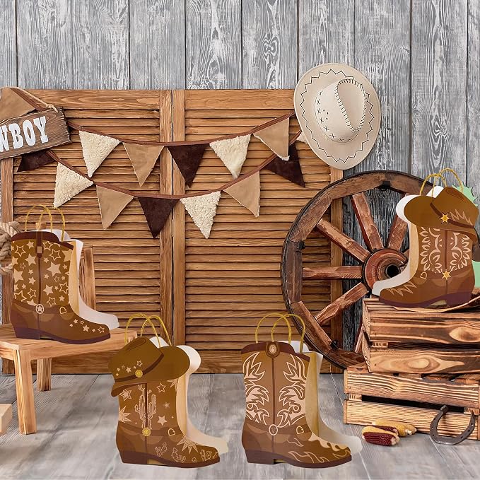 48Pcs Cowboy Boots Paper Bags Western Theme Party Decorations Favors Wild West Kraft Gift Bag with Handles Rodeo Cowgirl Boot Hat Goodie Bag for Cowboy Birthday Bachelorette Baby Shower Party Supplies - Image 7
