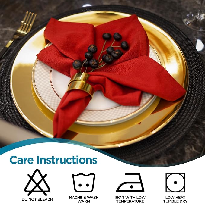 Leading Linens 150 pcs Red 20"x20" Polyester Cloth Napkins | Premium, soft, & durable square linen napkins, perfect for weddings, dining, restaurants, & parties. Washable. - Image 6