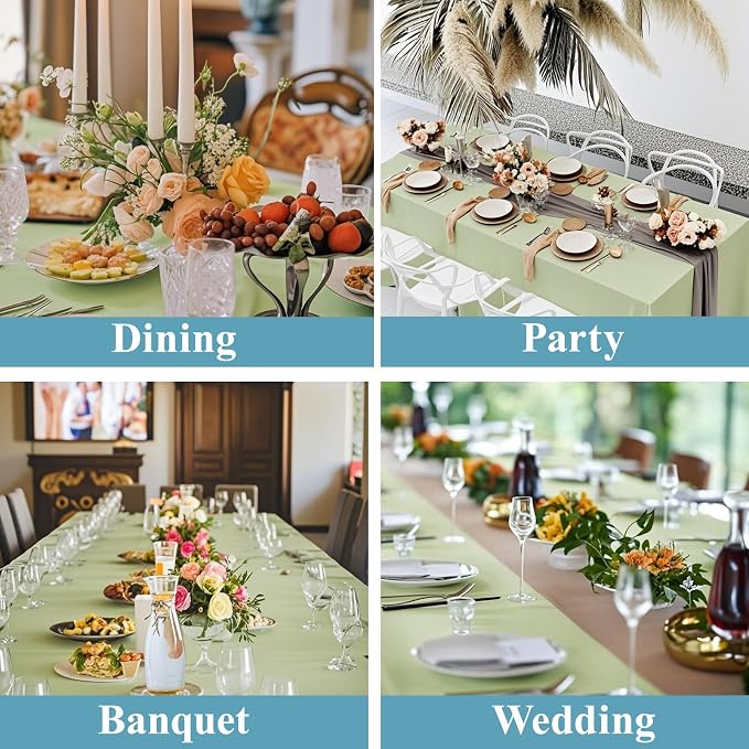 VidaFete 1 Pack 90 * 132inch Sagegreen Rectangle Tablecloth for 6ft Tables | Stain & Wrinkle Resistant Polyester Rectangular Table Cloth for Kitchen Dining Wedding Banquet Decoration - Image 6